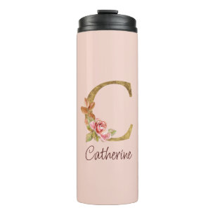 Termo Nombre personalizado Blush Rosas Rosadas Letra C c