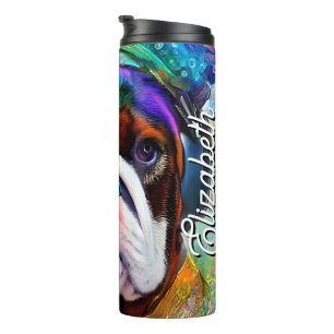 Termo Nombre personalizado Bulldog retro con audífono