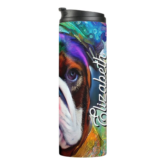 Termo Nombre personalizado Bulldog retro con audífono (Rotado hacia la derecha)