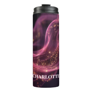 Termo Nombre Personalizado con Destello de Galaxia Rosa 