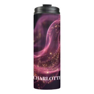 Termo Nombre Personalizado con Destello de Galaxia Rosa 