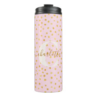 Nombre Personalizado Confeti Lunares Rosa Dorado