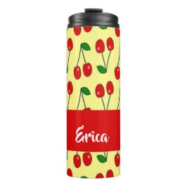 Termo Nombre personalizado de cerezas rojas en amarillo