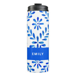 Termo Nombre personalizado de Cobalto azul y blanco medi