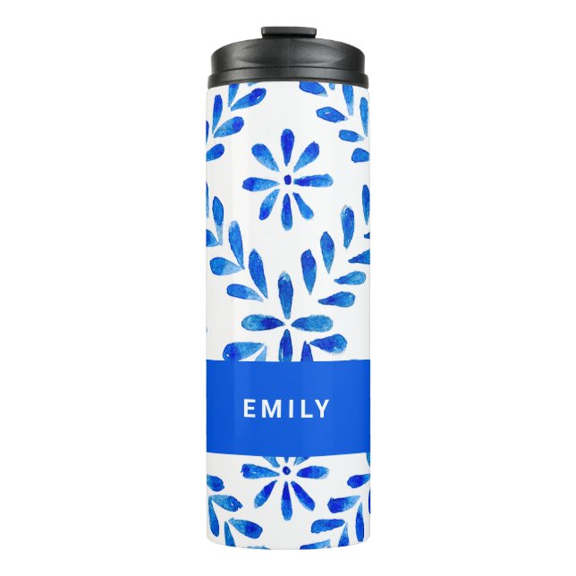 Termo Nombre personalizado de Cobalto azul y blanco medi (Anverso)