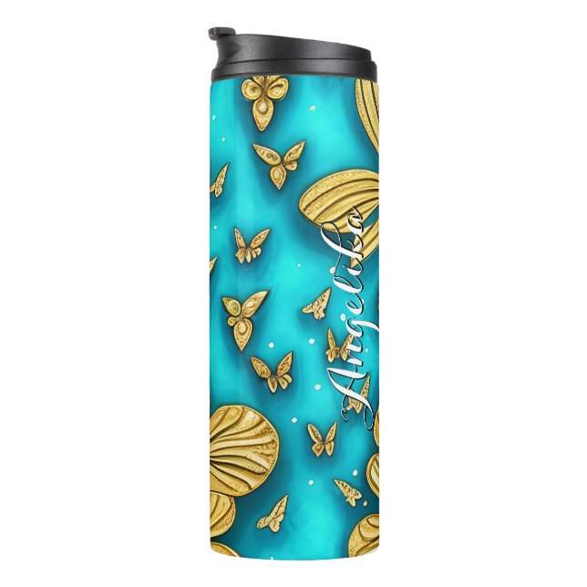 Termo Nombre personalizado de las flores verde azuladas  (Rotado hacia la derecha)