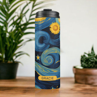Termo Nombre personalizado del girasol de noche estelar 