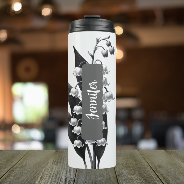 Termo Nombre personalizado Flor de nacimiento Mayo 12 oz (Personalized  20 oz thermal tumbler with the birth flower of the lily of the valley for May.)