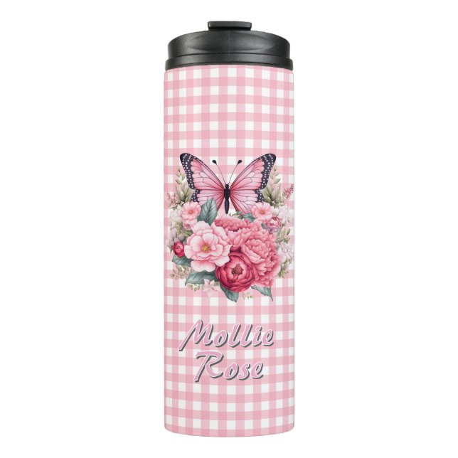 Termo Nombre personalizado Flor de tablero de cheques ro (Anverso)