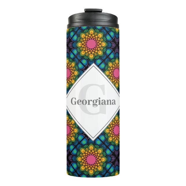 Termo Nombre personalizado Floral arcoiris Fuente de col (Anverso)