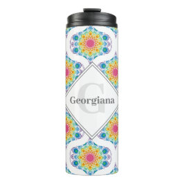 Termo Nombre personalizado Floral arcoiris Mandala Retro