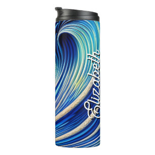 Termo Nombre personalizado Gran ola de océano azul sobre
