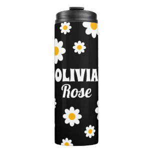 Termo Nombre personalizado hippie de Retro Black Daisy 7
