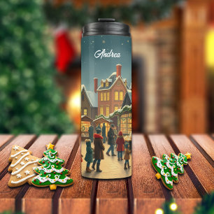 Termo Nombre personalizado Ilustracion navideño vintage