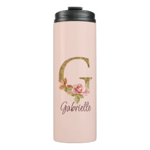 Termo Nombre personalizado letra G rosa blush con hojas