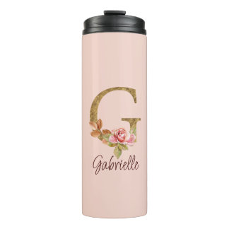 Termo Nombre personalizado letra G rosa blush con hojas