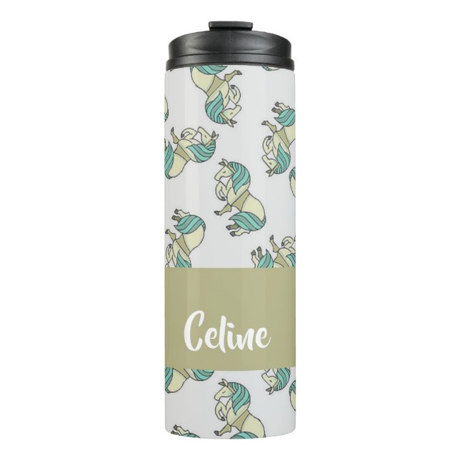 Termo Nombre personalizado lindo patrón de caballos (Anverso)
