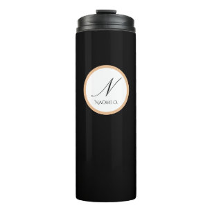 Termo Nombre personalizado minimalista en negro, dorado 