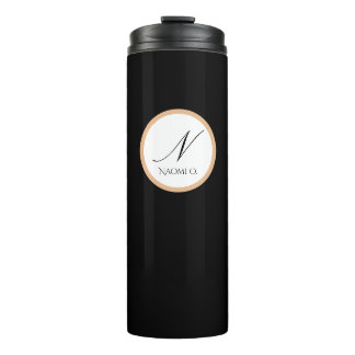 Termo Nombre personalizado minimalista en negro, dorado