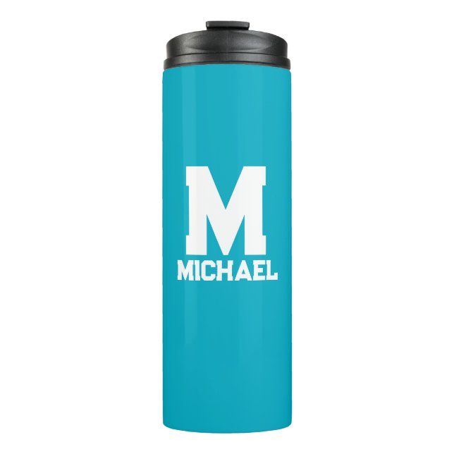 Termo Nombre personalizado Monograma azul (Anverso)