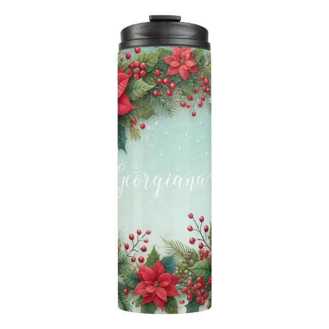 Termo Nombre personalizado Navidades acuarela floral Poi (Anverso)