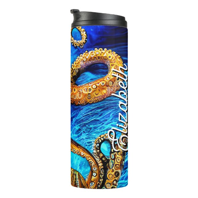 Termo Nombre personalizado Octopus Blue Ocean Wave Minim (Rotado hacia la derecha)