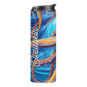 Termo Nombre personalizado Octopus Ola oceánica azul