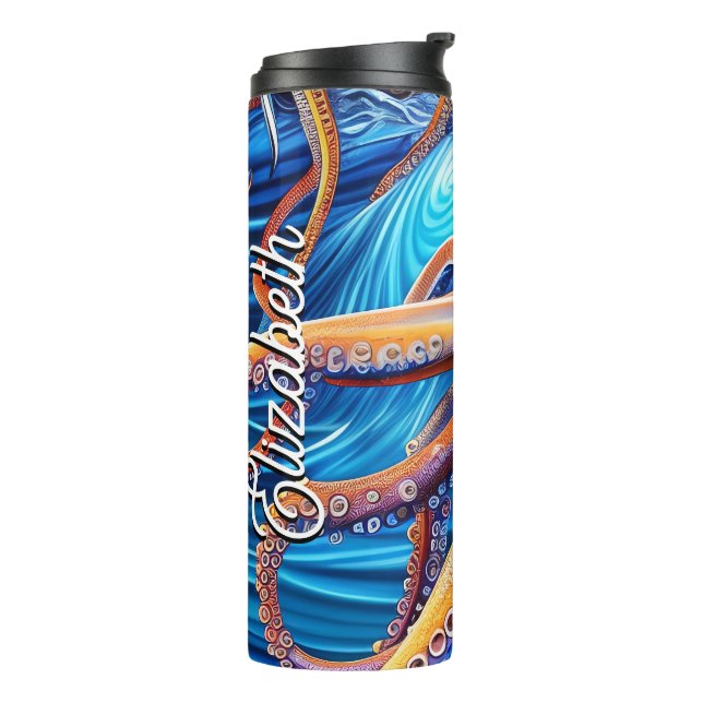 Termo Nombre personalizado Octopus Ola oceánica azul (Rotado hacia la izquierda)