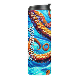 Termo Nombre Personalizado Octopus Whimsical Blue Ocean
