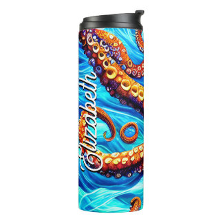 Termo Nombre Personalizado Octopus Whimsical Blue Ocean 