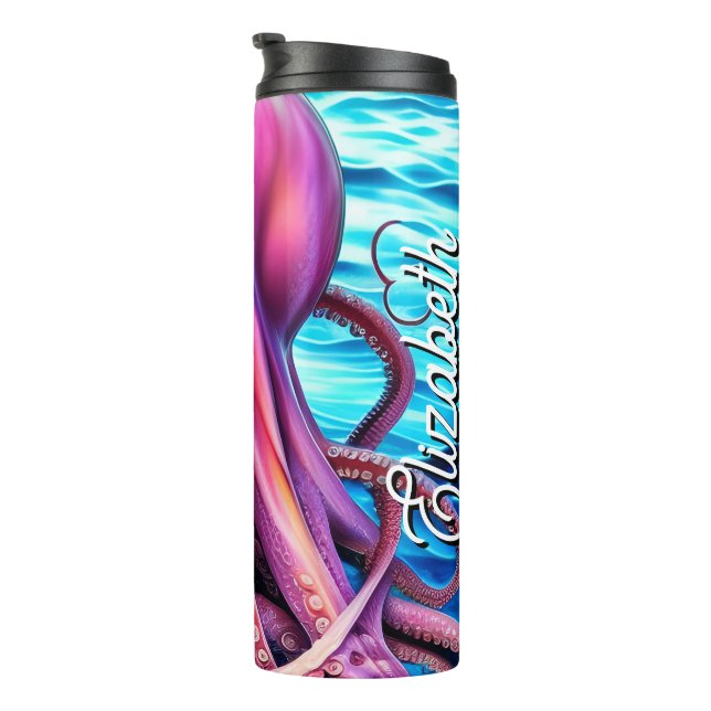 Termo Nombre personalizado Otopus rosa Ola oceánica azul (Rotado hacia la derecha)