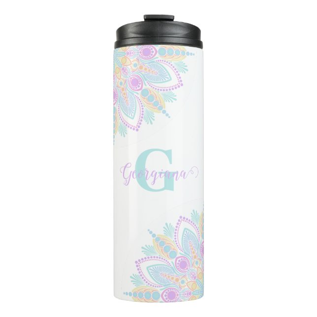 Termo Nombre personalizado Pastel Arcoiris Floral Sundal (Anverso)