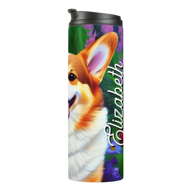 Termo Nombre personalizado Pastel Floral Corgi (Rotado hacia la derecha)