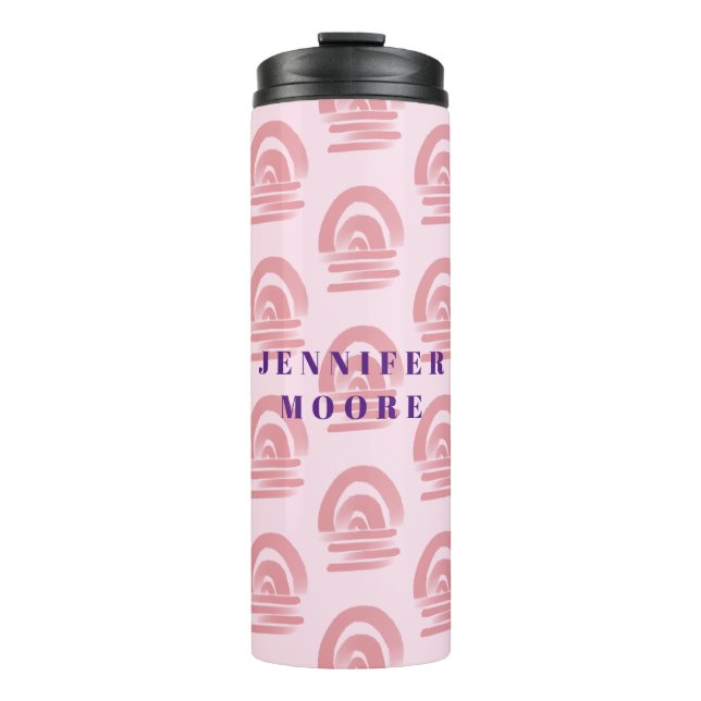 Termo Nombre personalizado patrón arcoíris rosa (Anverso)