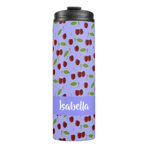 Termo Nombre personalizado patrón de cerezas azul
