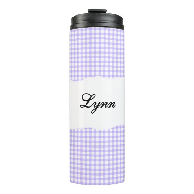 Termo Nombre Personalizado Patrón de Cuadros Morado (Anverso)