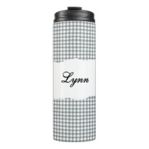 Nombre Personalizado Patrón de Gingham Gris