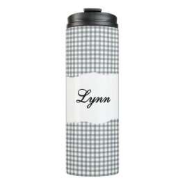 Termo Nombre Personalizado Patrón de Gingham Gris