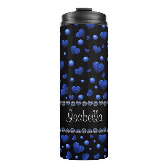 Termo Nombre personalizado, patrón de purpurina de coraz (Anverso)