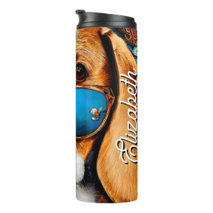 Termo Nombre personalizado Perro Beagle con gafas de sol