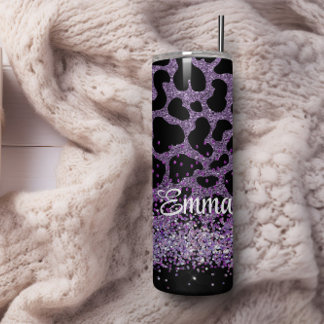 Termo Nombre personalizado purpurina de leopardo morado 