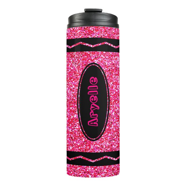 Termo Nombre personalizado Purpurina rosa caliente Beber (Anverso)