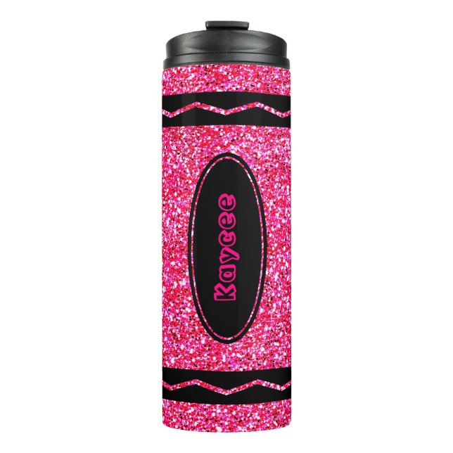 Termo Nombre personalizado Purpurina rosa caliente Beber (Anverso)