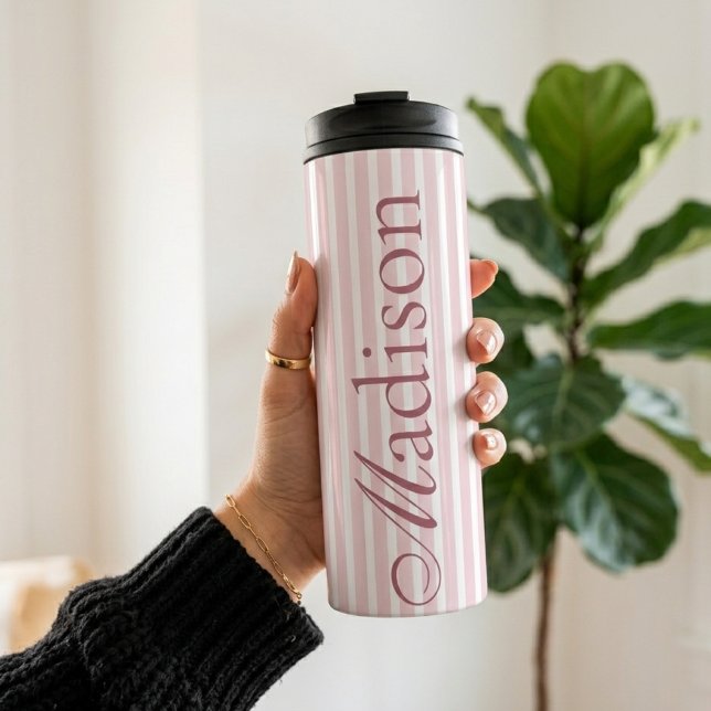 Termo Nombre Personalizado Rayas Rosadas Maestra Enferme (bachelorette party tumbler gift, bridal shower tumbler gift, engagement gift tumbler for her,)