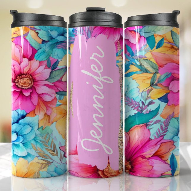 Termo Nombre personalizado: regalo único de floral rosa  (Floral Tumbler )