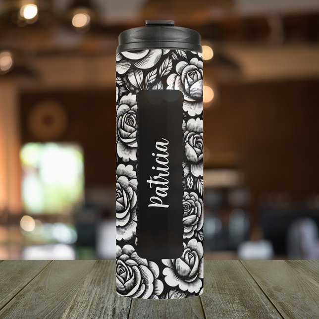 Termo Nombre personalizado Rosa de flor de nacimiento 16 (Personalized 20 oz thermal tumbler with June Birth Flower the Rose.)