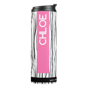 Termo Nombre personalizado rosa y negro moderno