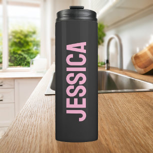 Termo Nombre personalizado rosado negro Minimalista mode