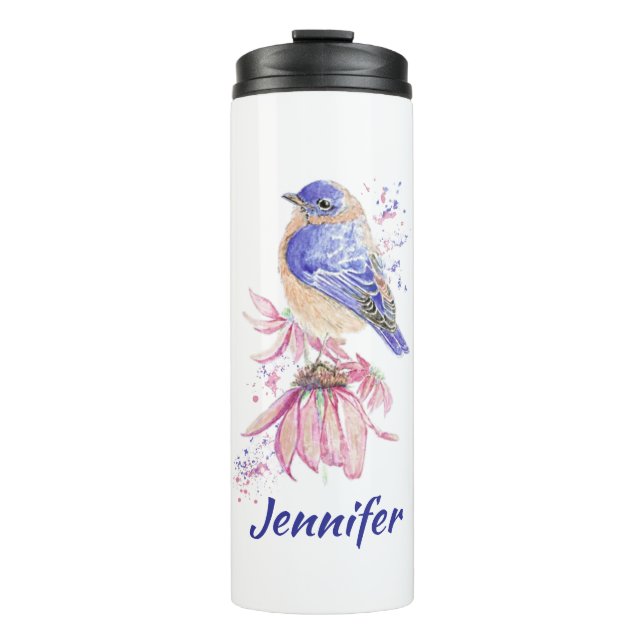 Termo Nombre personalizado Watercolor Bluebird Garden Bi (Anverso)