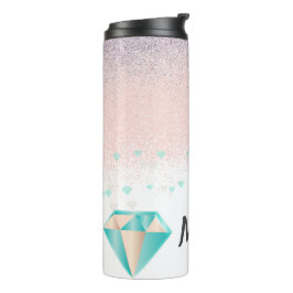 Termo Nombre rosa con brillo de purpurina y diamantes li